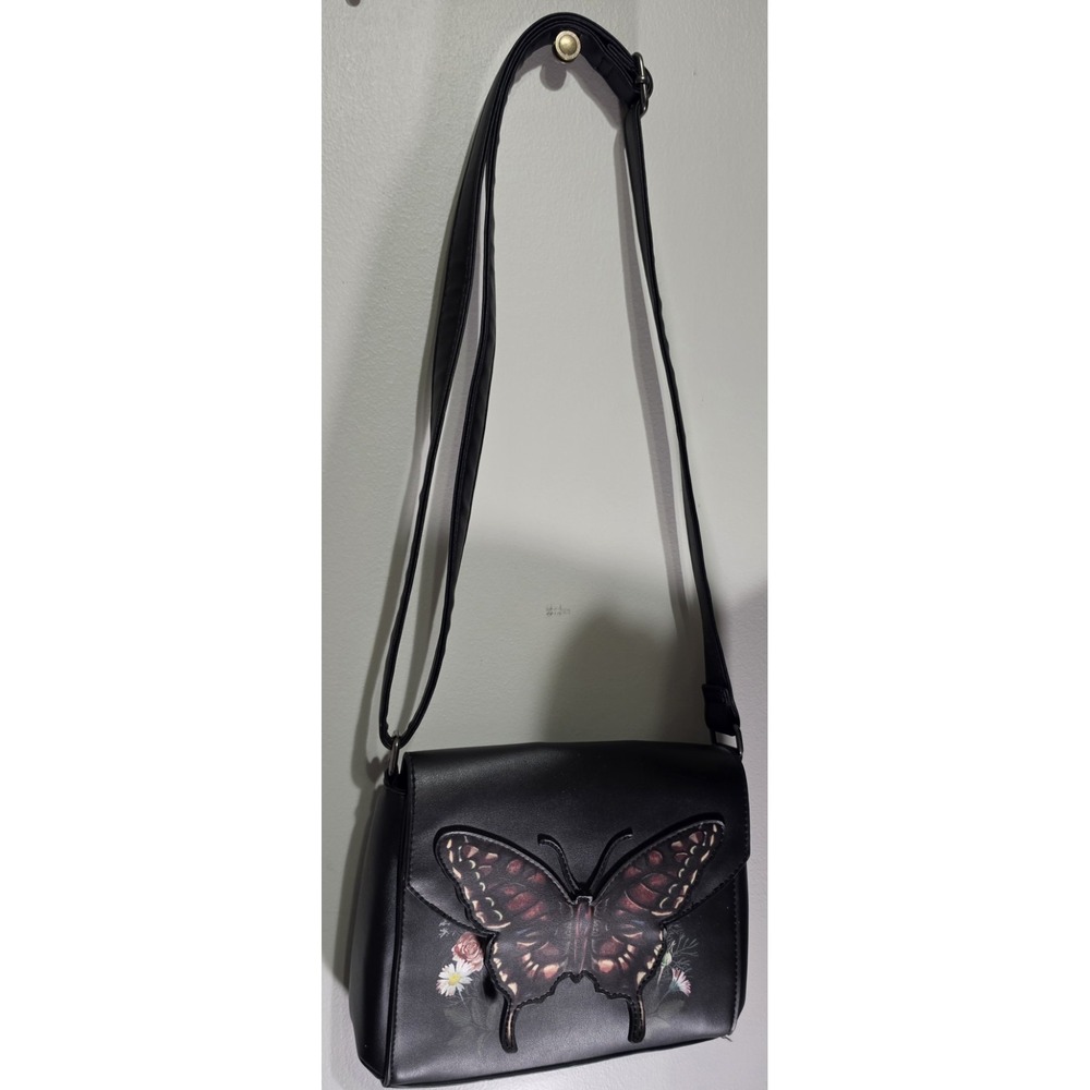 Hot Topic Dark Butterfly Floral Crossbody Bag Black Gothic Adjustable Strap